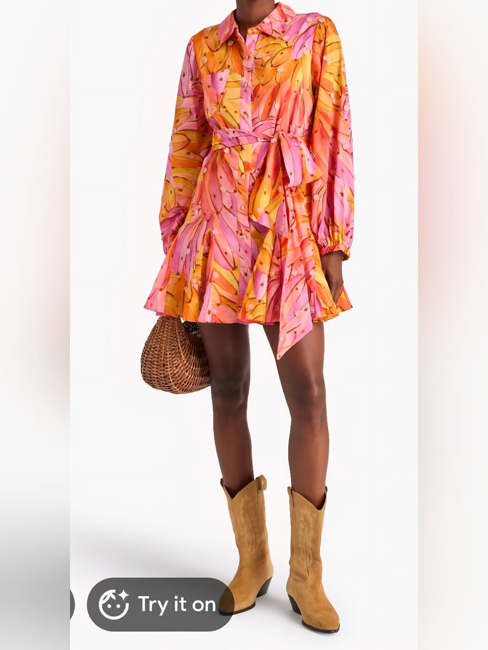 FARM Rio Banana Pink & Orange Printed Mini Dress Size S